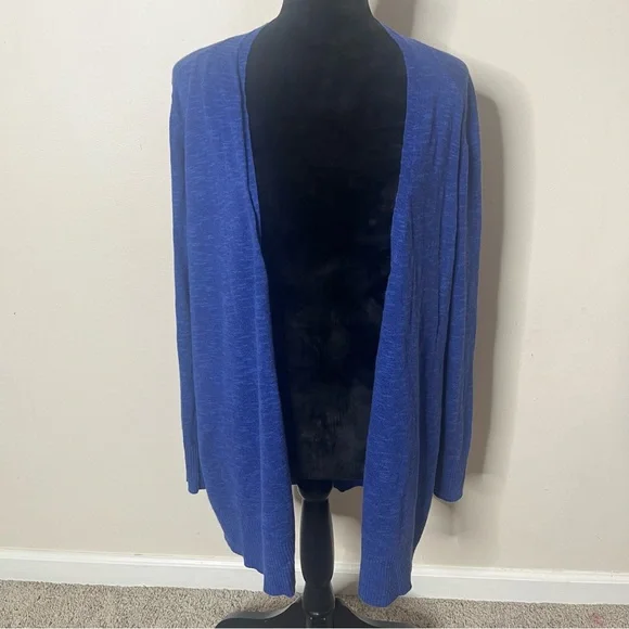 Eileen Fisher Blue Open Front Organic Linen Cotton Knit Cardigan Sweater Sz LP - Picture 4 of 8